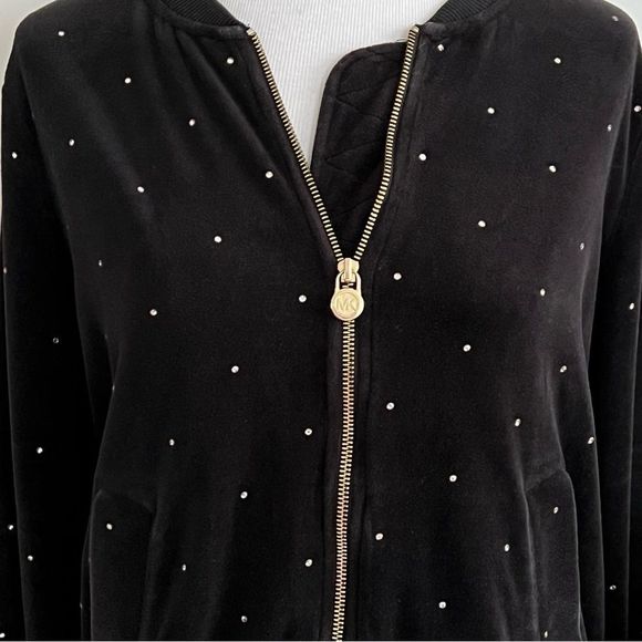 Michael Kors Black Velour Rhinestone Bomber Jacket  Large Black and gold - Picture 3 of 11
